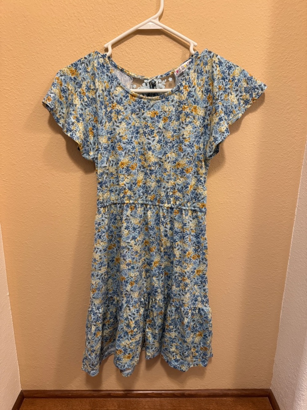 Love Glam Girl Blue & Yellow Floral Kids Dress - Lightweight Summer Style Med.